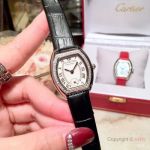 New Copy Cartier Ladies Watch SS Black Leather Band